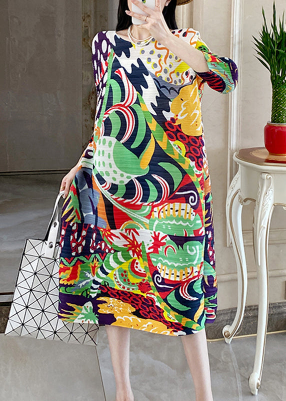 Green O-neck Wrinkled Maxi Holiday Dress Summer