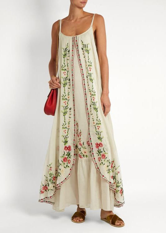 Italian Beige Print Patchwork Cotton Spaghetti Strap Dress Summer