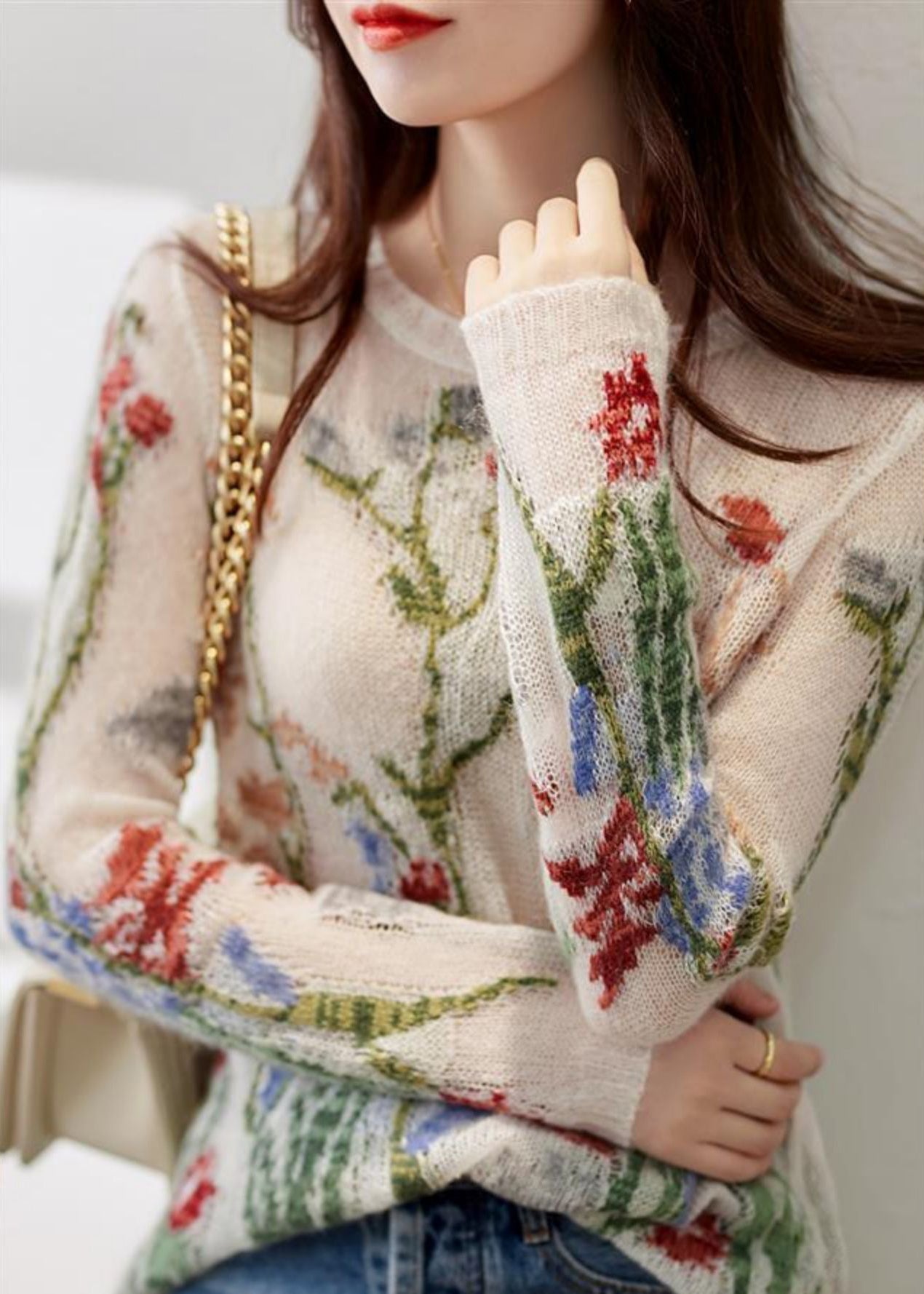 French O-neck Hollow Out Knit Sweaters Spring