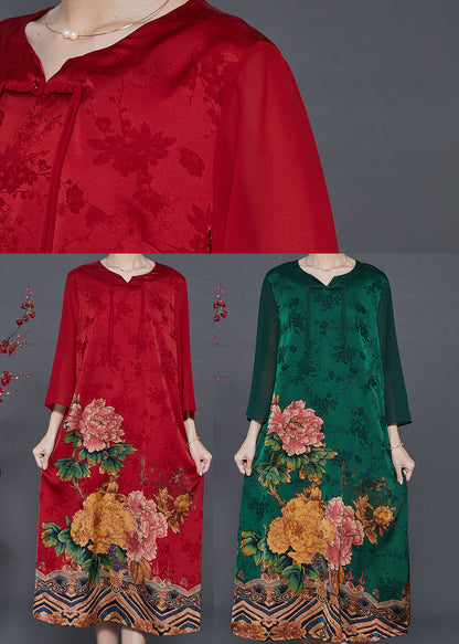 Red Tasseled Print Silk Oriental Dresses Summer