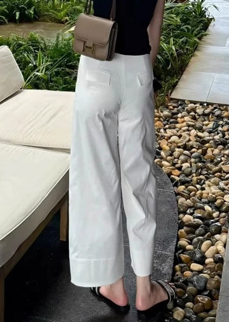 Modern White Pockets High Waist Cotton Crop Pants Summer