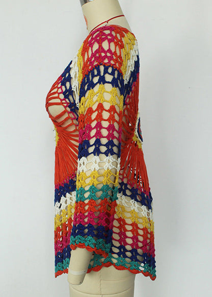 Rainbow O-neck Knit Cover Up Swimwear