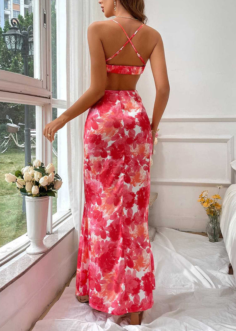 New Print Hollow Out Backless Long Dress Summer