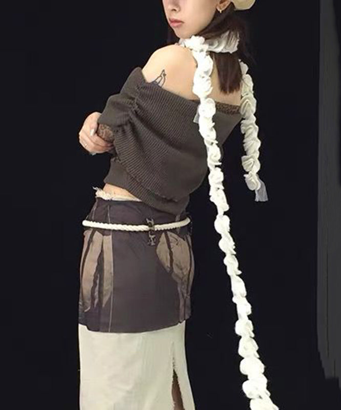 Original Design White Knit Tassel Scarf