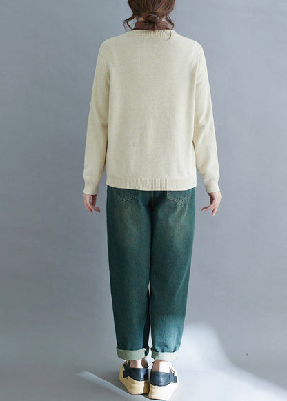 Handmade Beige Embroideried Knit Cardigan Winter