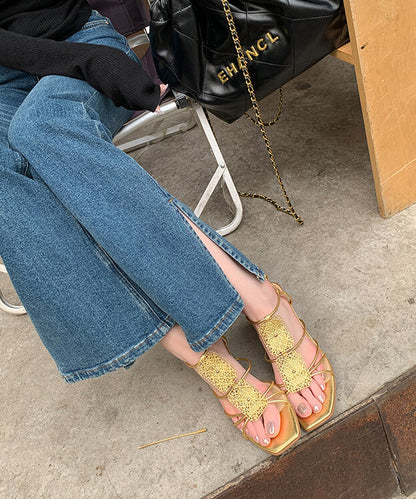 Gold Sandals High Heel Faux Leather Splicing Peep Toe