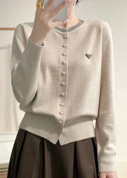 Slim Fit Purple O Neck Button Knit Coats Winter