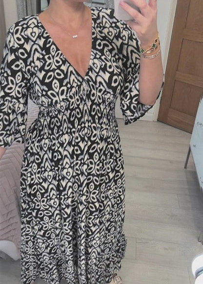 Red V Neck Print Cotton Dresses Summer