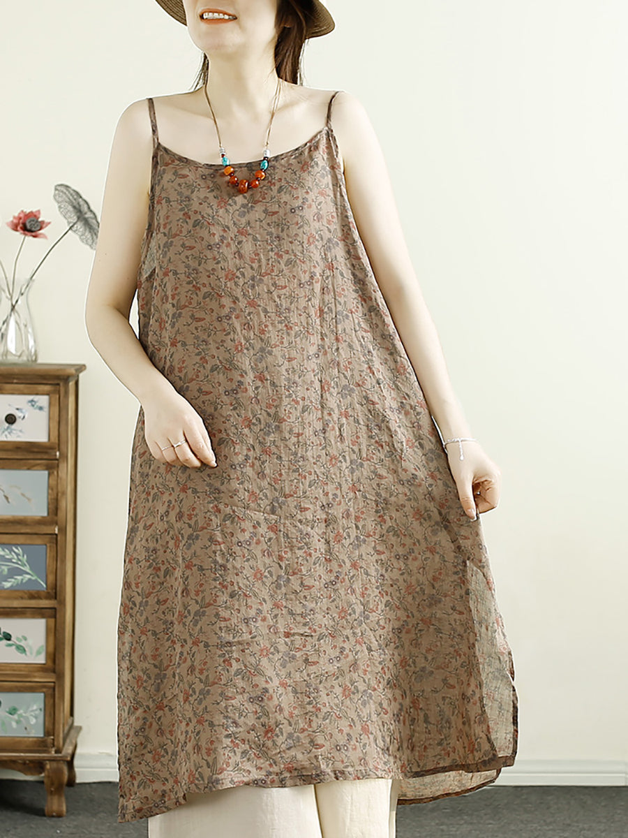 Summer Flower Ramie Vest Dress
