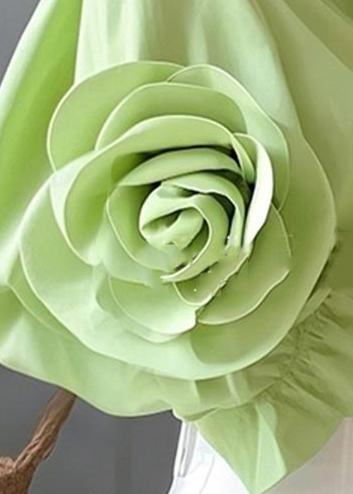 Green Peter Pan Collar Button Cotton Blouses Half Sleeve
