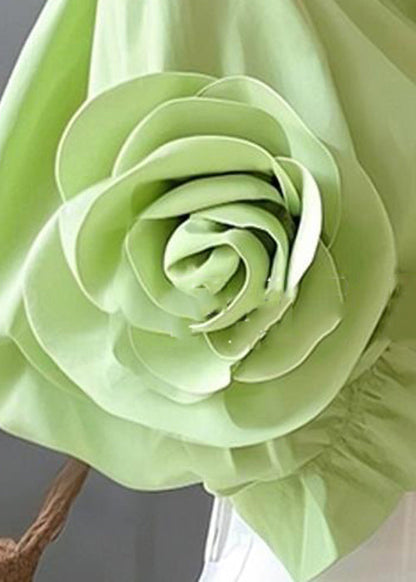 Green Peter Pan Collar Button Cotton Blouses Half Sleeve