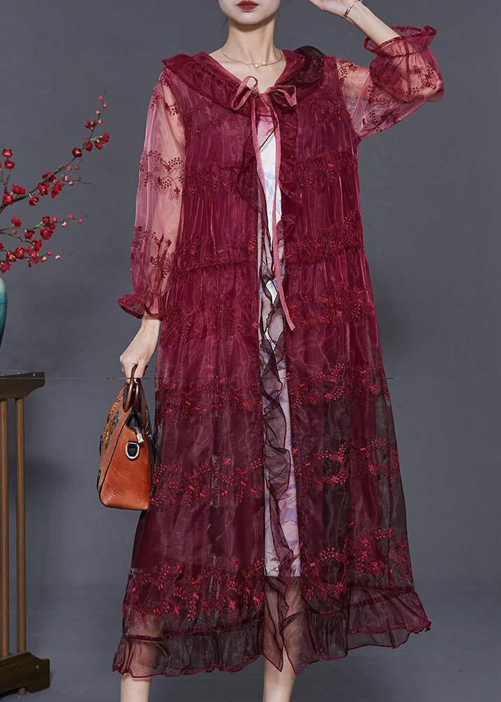 Mulberry Embroidered Organza Hooded Cardigan Summer
