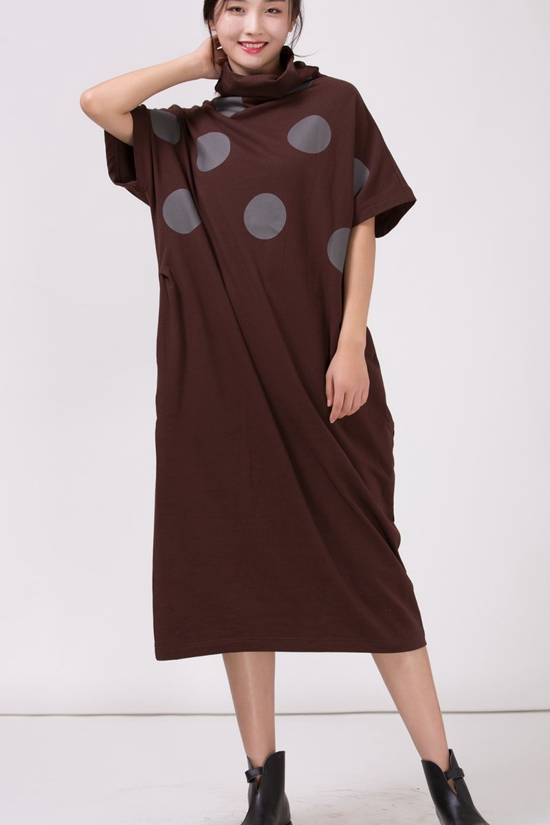 Turtleneck Polka Dots Loose Dress
