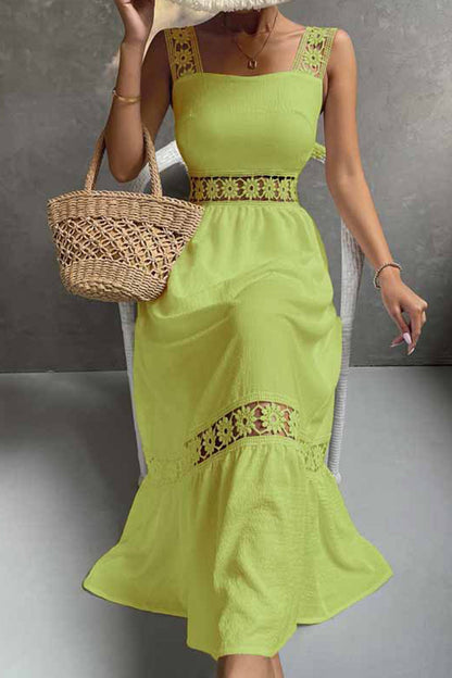 Jacquard Hollow Out Tiered Midi Dress