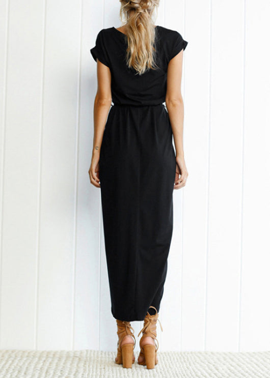European and American Front Open Asymmetrical Short Sleeved Dress