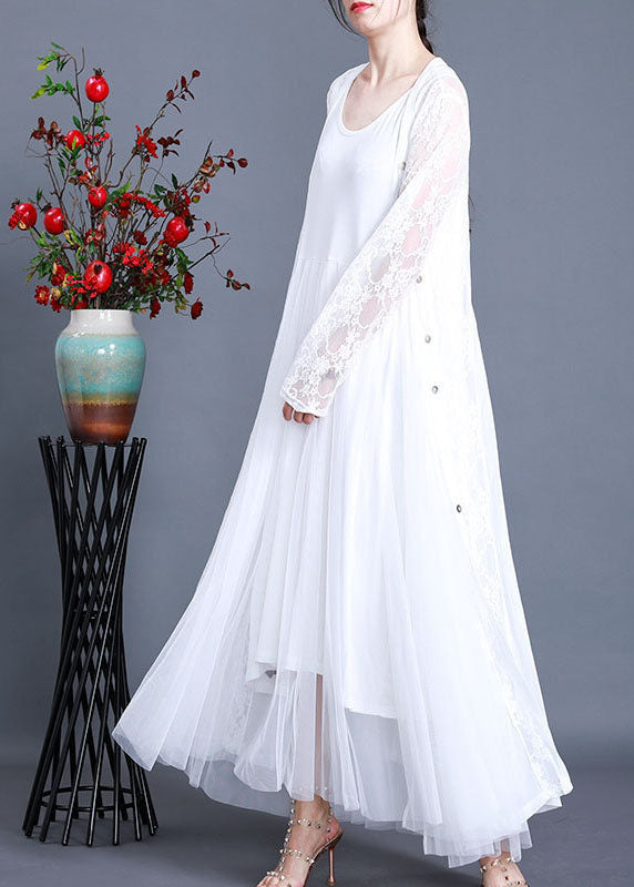 White Hollow Out Lace Long Cardigans Long Sleeve