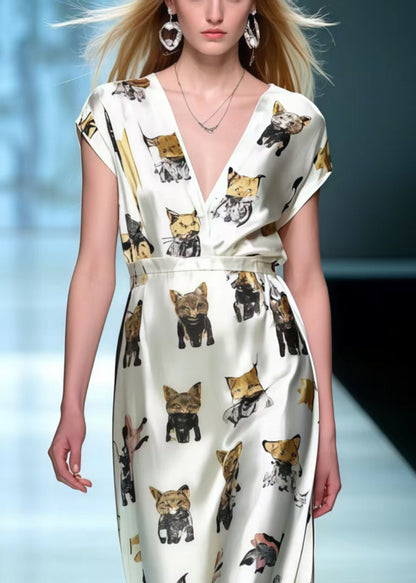 Animal Print Draping Silk Maxi Dresses Summer