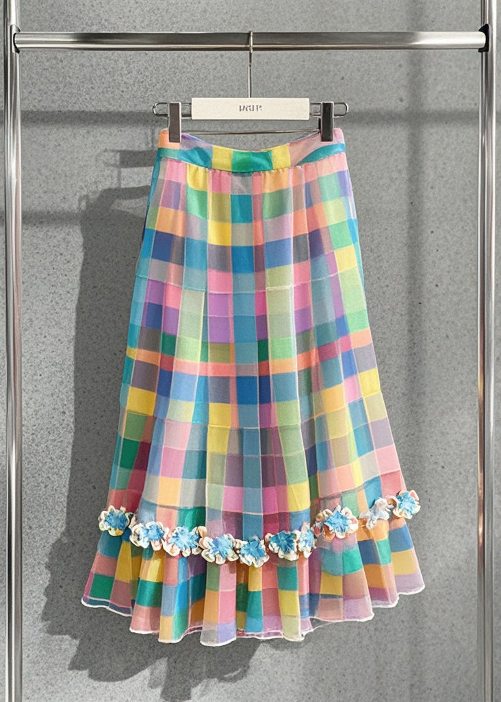 Rainbow Plaid Tulle a Line Skirts Summer