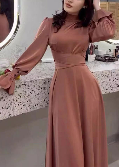 Autumn Waist Cinching Silk Long Dress