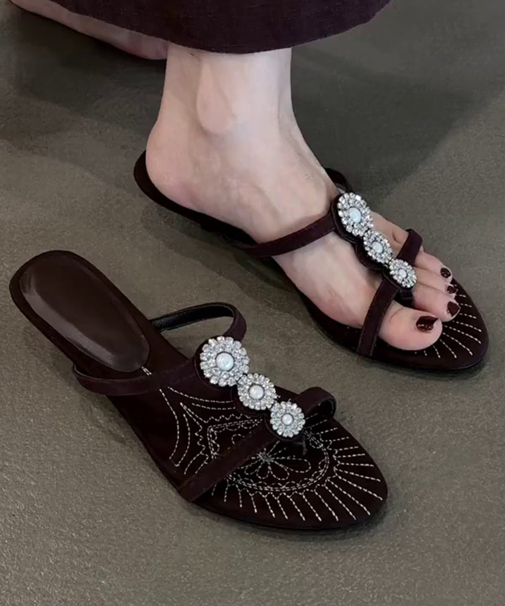 Black Wedge Suede Zircon Splicing Slide Sandals