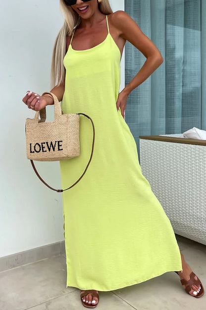 Color Resort Style Spaghetti Strap Backless Maxi Dress