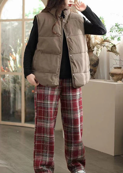 Art Chocolate Stand Collar Warm Fine Cotton Filled Vest