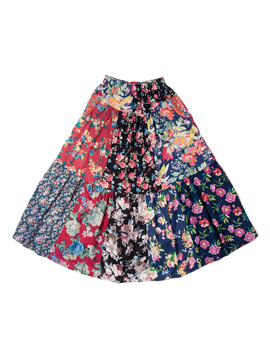 Retro Splicing Cloth Flower Printed Skirt