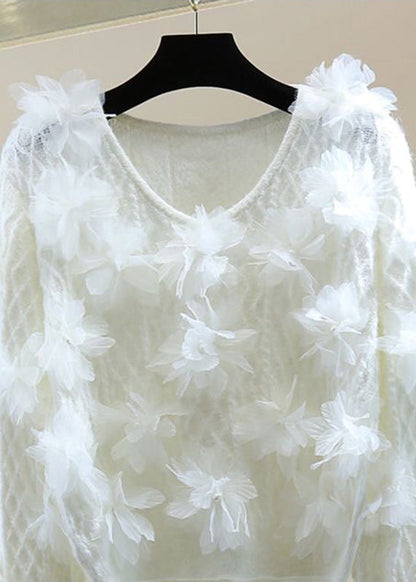 White O-neck Cotton Knit Sweater Winter