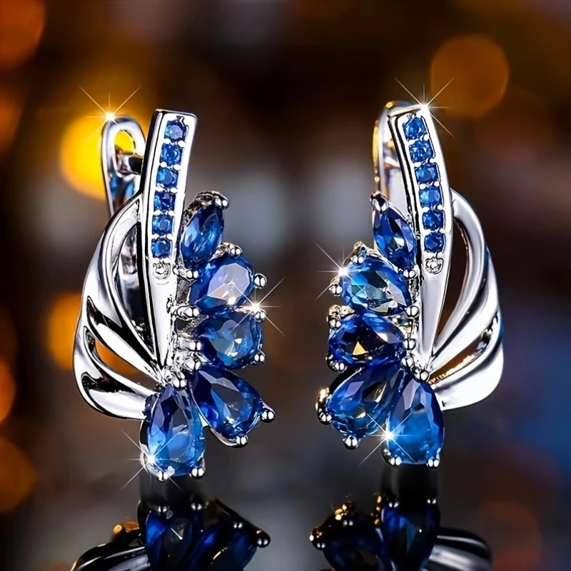 Blue Crystal Silver Earrings