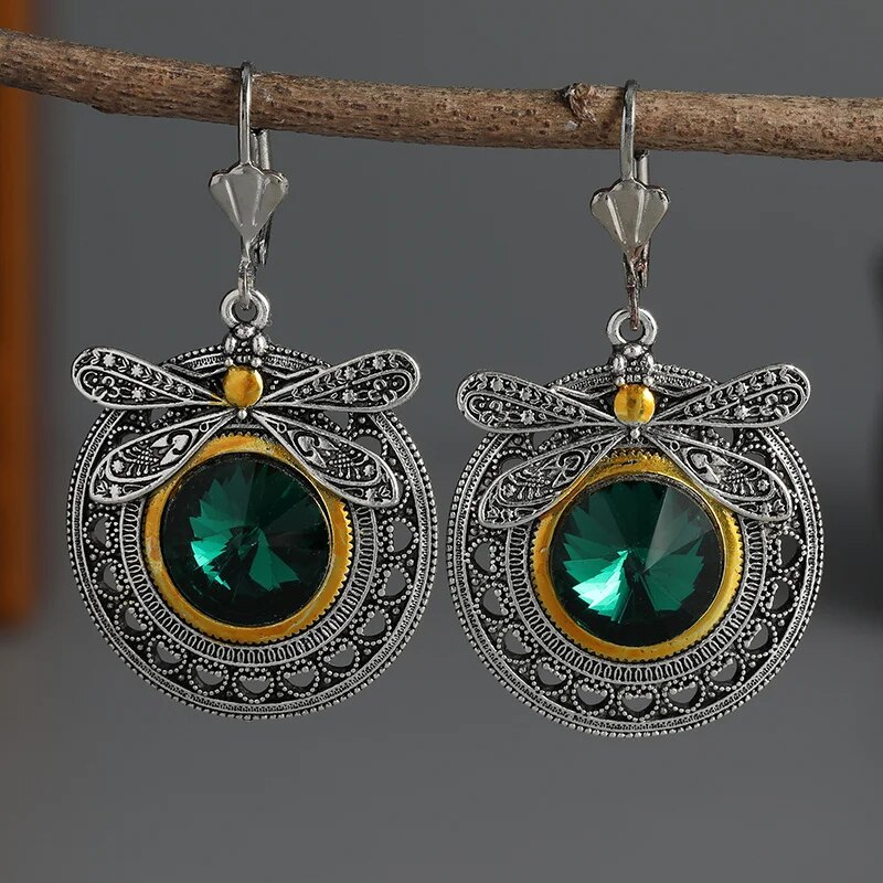 Green Zirconia Dragonfly Earrings