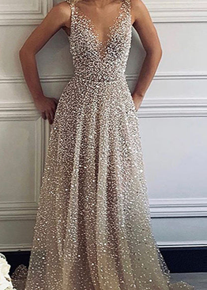 Silver V Neck Spaghetti Strap Dress Summer