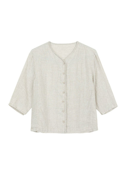 New Coffee V Neck Button Linen Cardigan Bracelet Sleeve