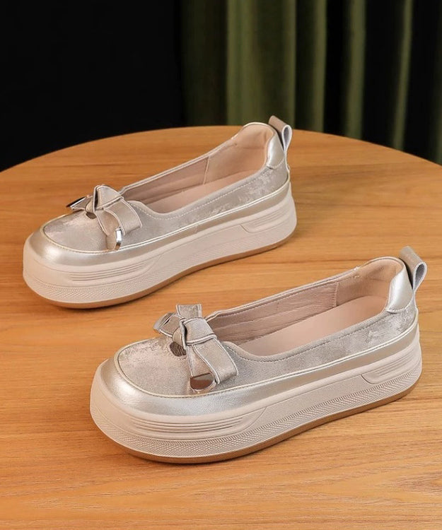 Apricot Comfortable Splicing Bow Platform Shoes