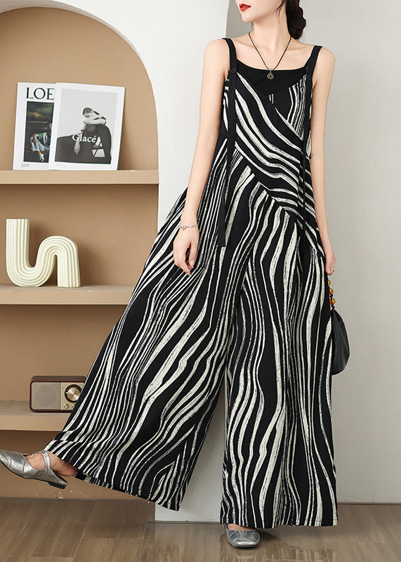 Black Oversized Striped Wide Leg Pants Jumpsuit Summer