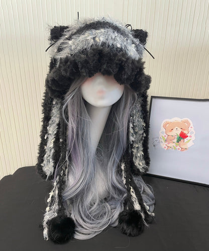 Black Knitted Cozy Thick Warm Fleece Versatile Hat