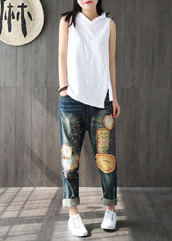 White Hooded Asymmetrical Design Summer Cotton Top Sleeveless
