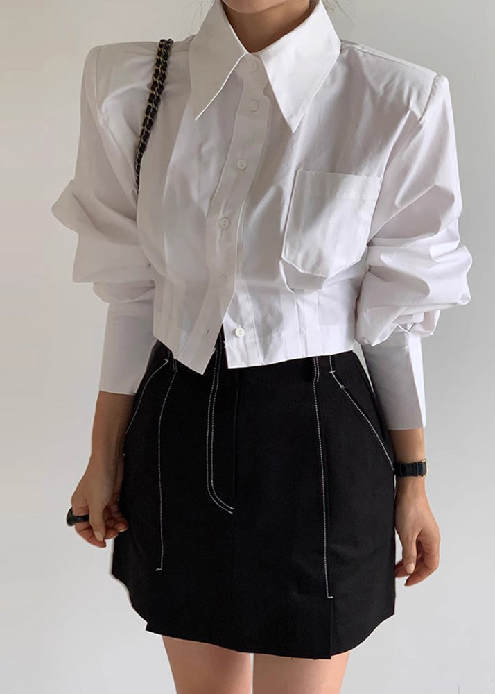 White Back Lace Up Cotton Shorts Blouses Spring
