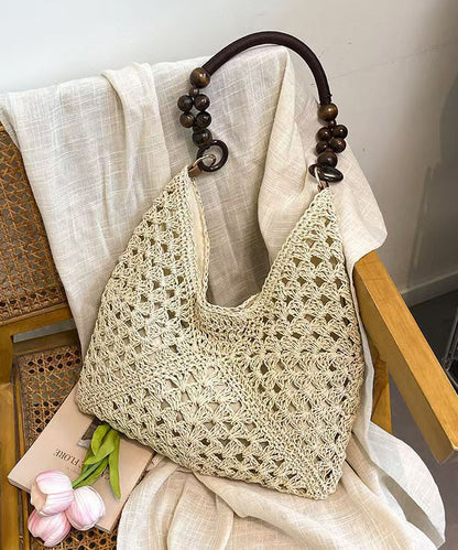 Art Brown Hollow Out Knit Fabric Shoulder Bags