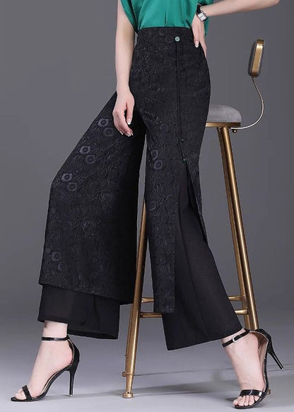 Chinese Style Green High Waisted Jacquard Straight Leg Pants Summer