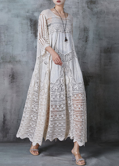 White Oversized Hollow Out Lace Long Dress Summer