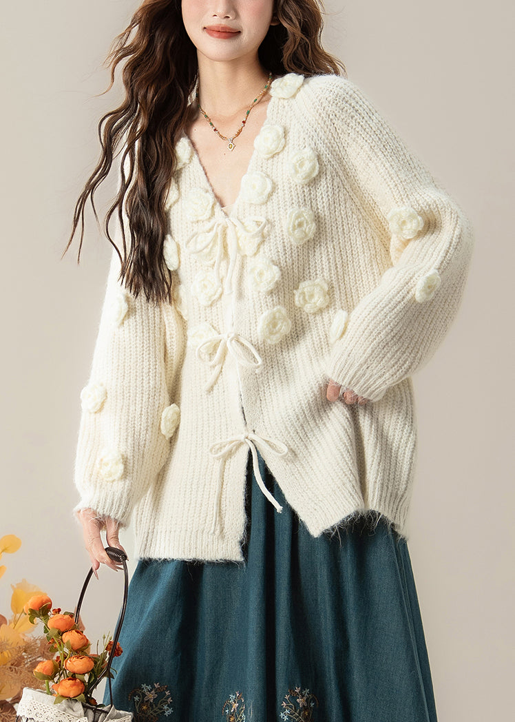Art White V Neck Cozy Knit Cardigans Spring