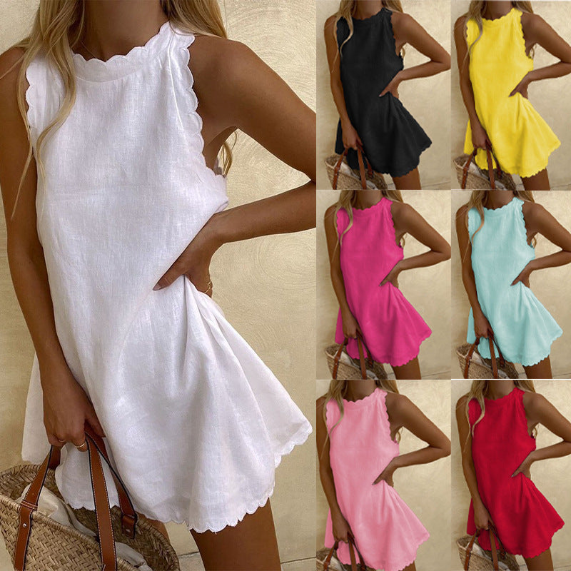 Summer Vacation Dress Spring Outfit Color Sleeveless Loose Vest Dress