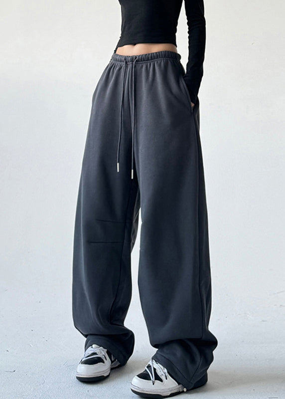 Yellow Patchwork Elastic Waist Warm Fleece Straight Pants Spring