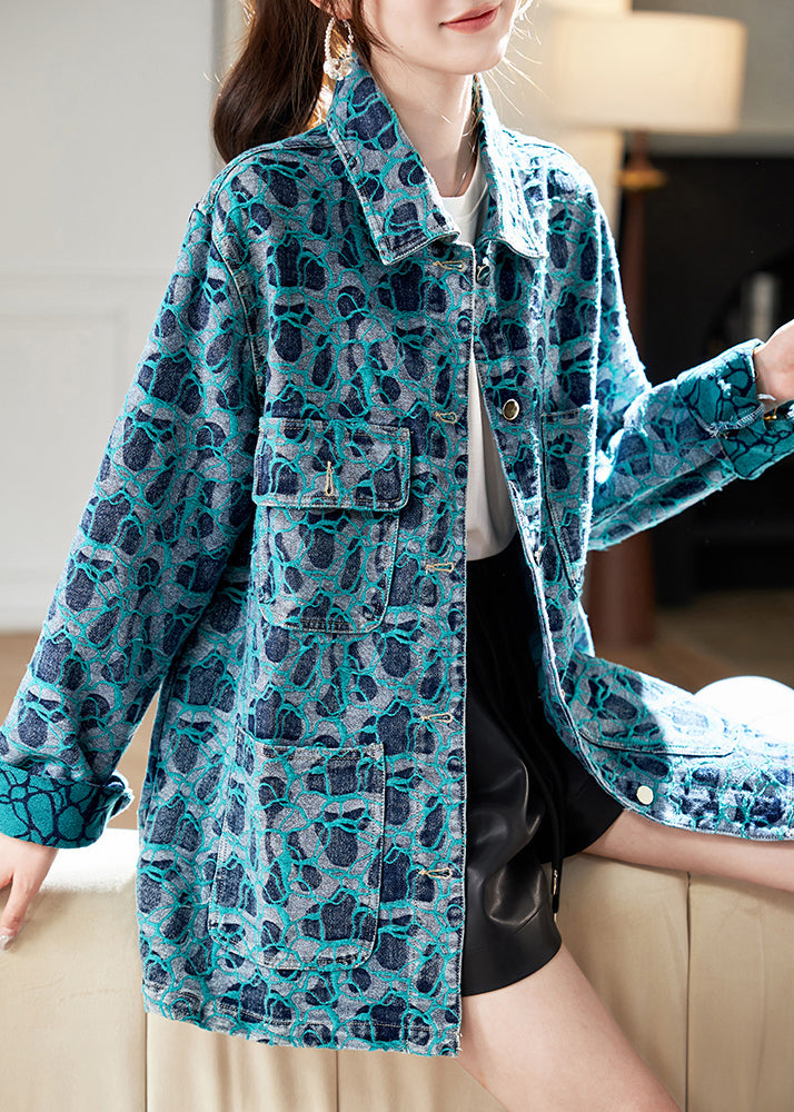 Blue Peter Pan Collar Embroidered Button Shirt Fall