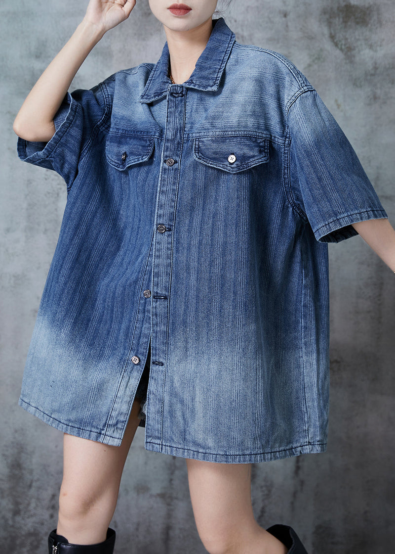 Gradient Blue Oversized Denim Shirt Summer