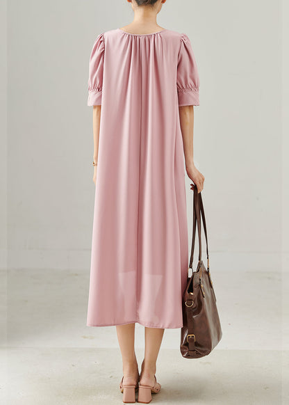 Italian Pink O-neck Cotton Vacation Dress Summer