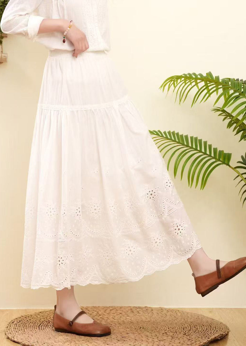 Rose Embroidered Hollow Out Cotton Skirts Summer