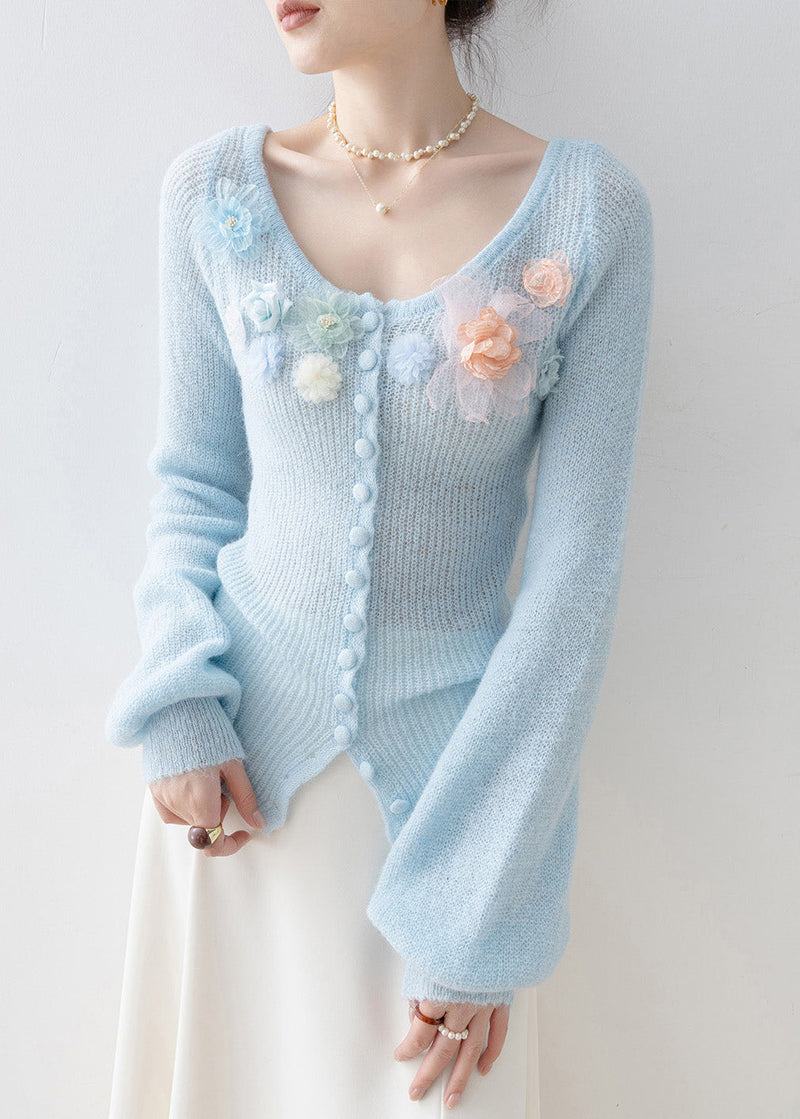 Boutique Blue O Neck Knitted Tops Spring