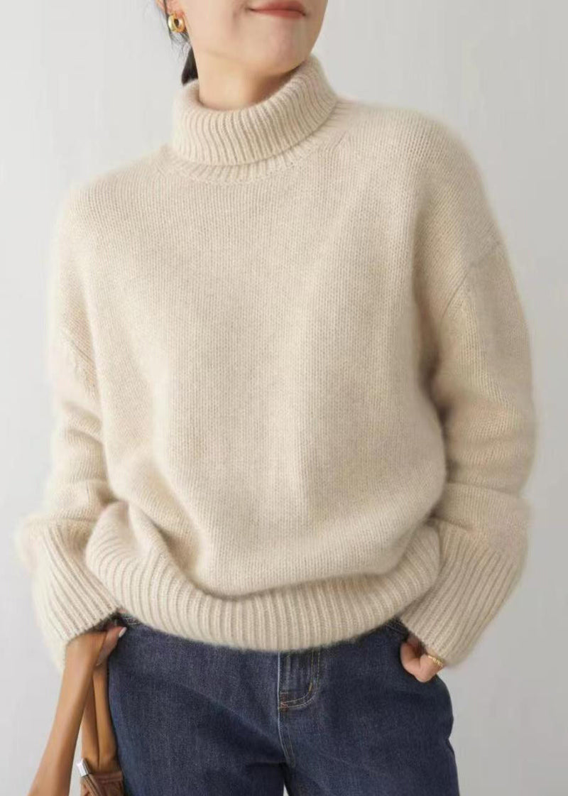 Beige Turtleneck Knit Sweater Winter