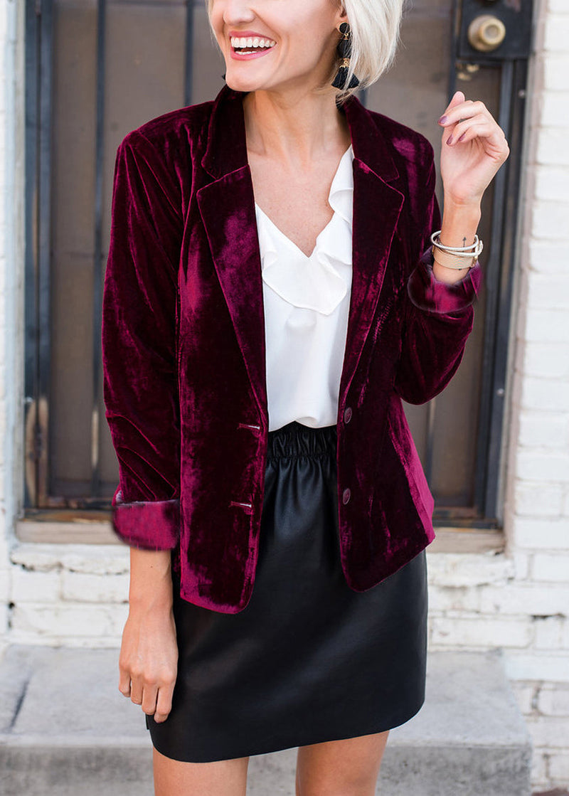 Blackish Green Notched Pockets Velvet Suit Coat Fall